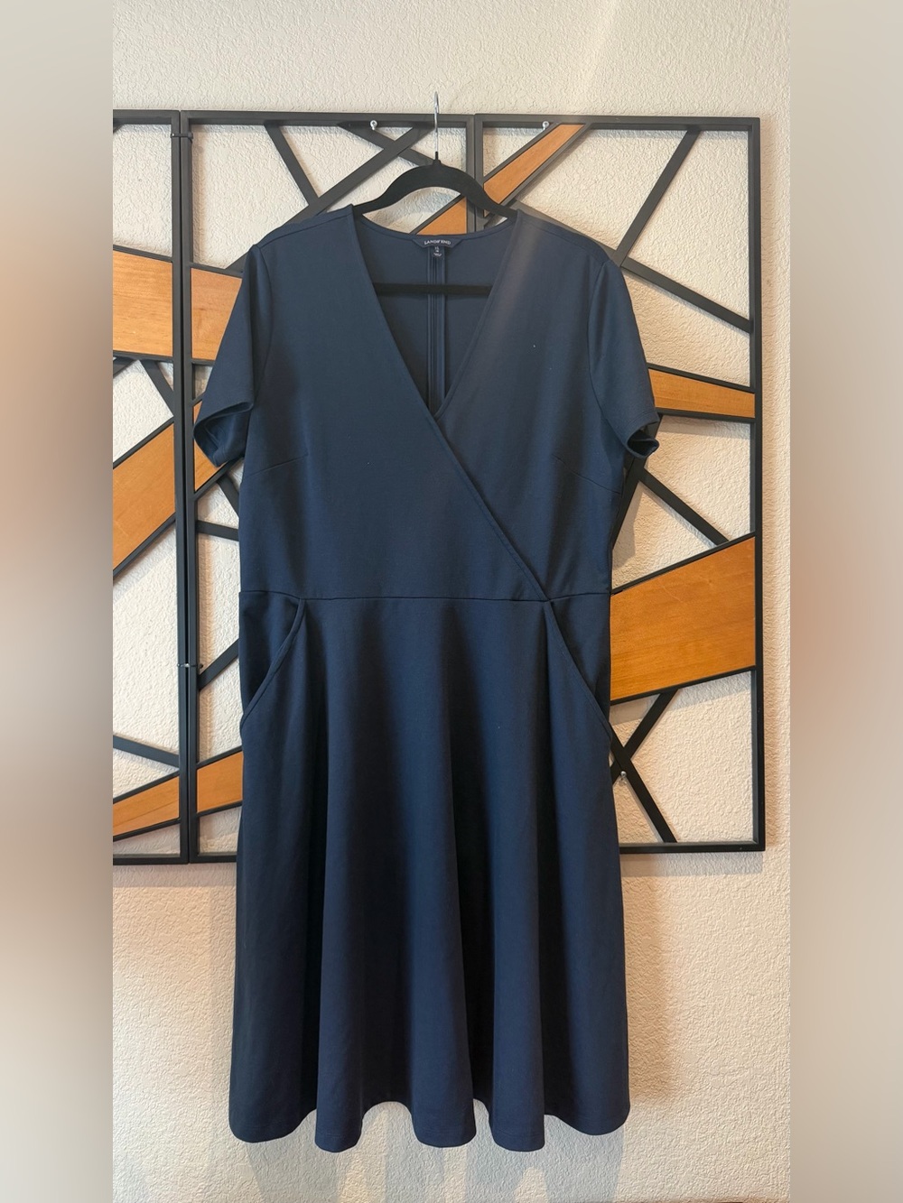 Lands' End Navy Wrap-Style Midi Dress